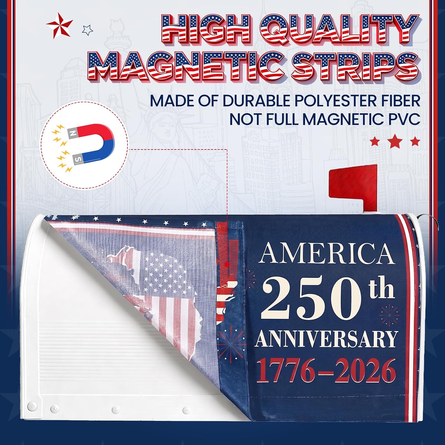 Independence Day Mailbox Cover Magnetic Patriotic American Flag Magnetic Mailbox Cover 250 Anniversary USA Decoration 4th of July Wraps Post Letter Box Cover for Home Garden Decor image 5