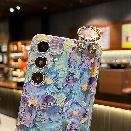 Miniatura 3 de Lastma Funda para Samsung Galaxy S24 de 6.2 pulgadas, linda con correa para la muñeca, atril con purpurina brillante de dibujos animados IMD suave