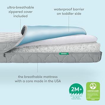 Newton Baby Waterproof Crib Mattress and Toddler Bed - Ultra-Breathable Proven to Reduce Suffocation Risk, Washable Core & Cover, All-Stages, Infant to Toddler, Deluxe 5.5 Thick - Grey