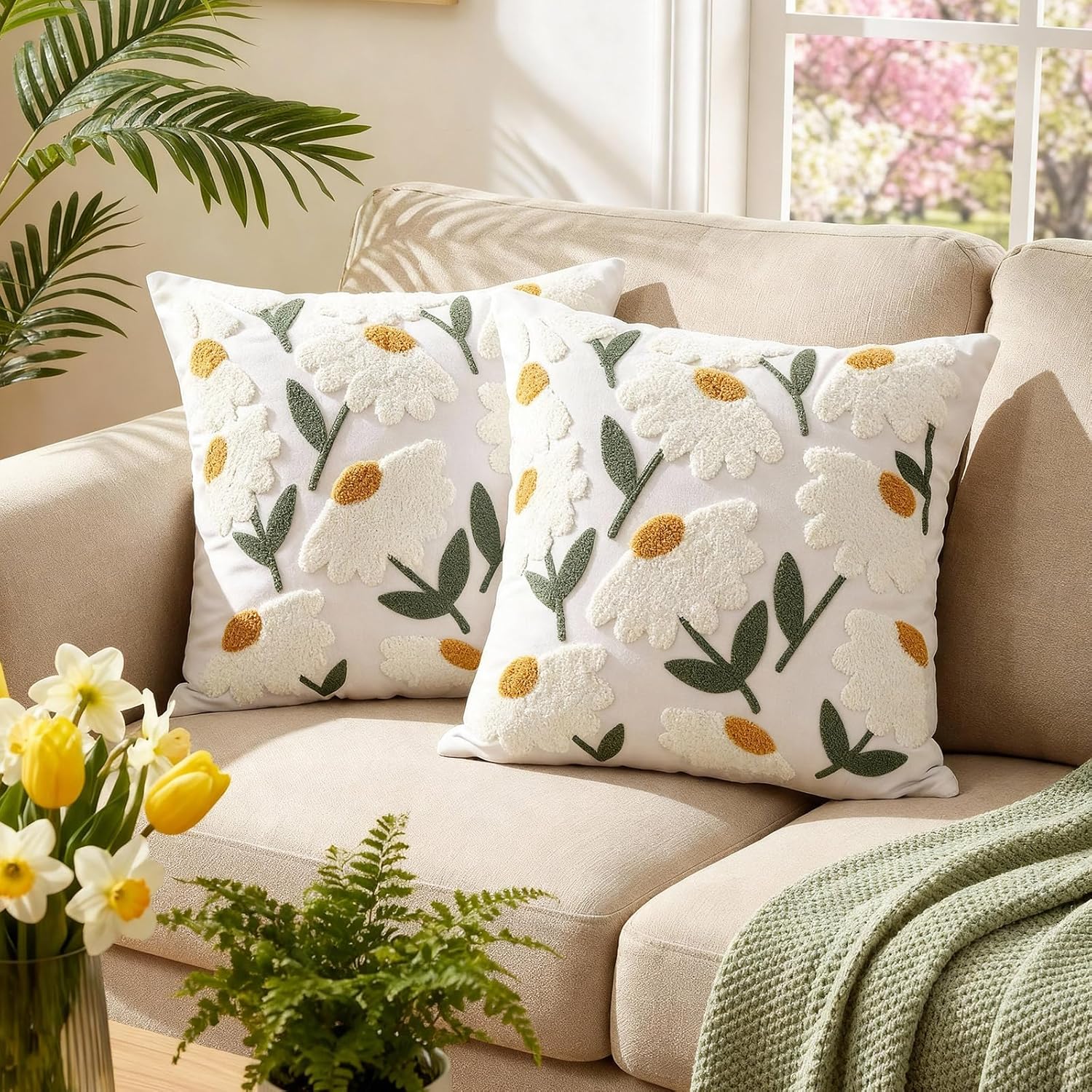 Breling 2 Pack Christmas Pillow Covers 18 x 18 Inch 3D Embroidered Gingerbread Man Throw Pillow Cover Christmas Gingerbread House Tufted Cushion Case Decorative Holiday Decor for Home Couch Bed Sofa