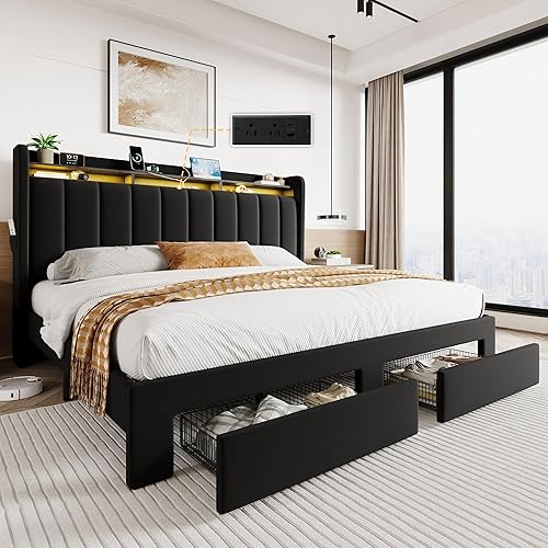 Miniatura 17 de SHA CERLIN Base de cama de terciopelo tamaño Queen con cabecera capitonada de canal vertical y 2 cajones de almacenamiento, estantes de 2 niveles