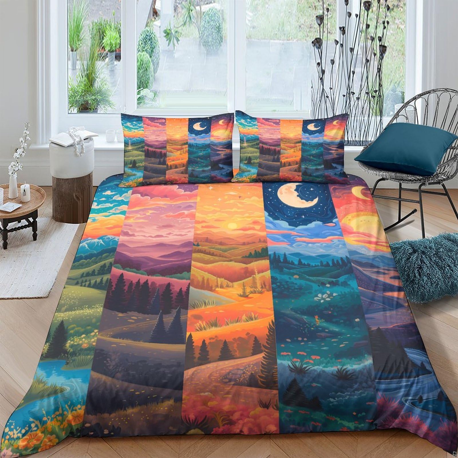 Ctjqhvkz Style-4 3D Printed Sunset Mountain Fitted Sheet Microfiber Soft Forest Night Mattress Cover For Bedroom Dorm Easy Care Single（135X200cm）