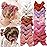 CLLOT 20 Pieces Girls Hair Bows Linen Fabric Bows Alligator Clips Hair Accessories for Little Girls Toddlers Kids and Teens(Pink)