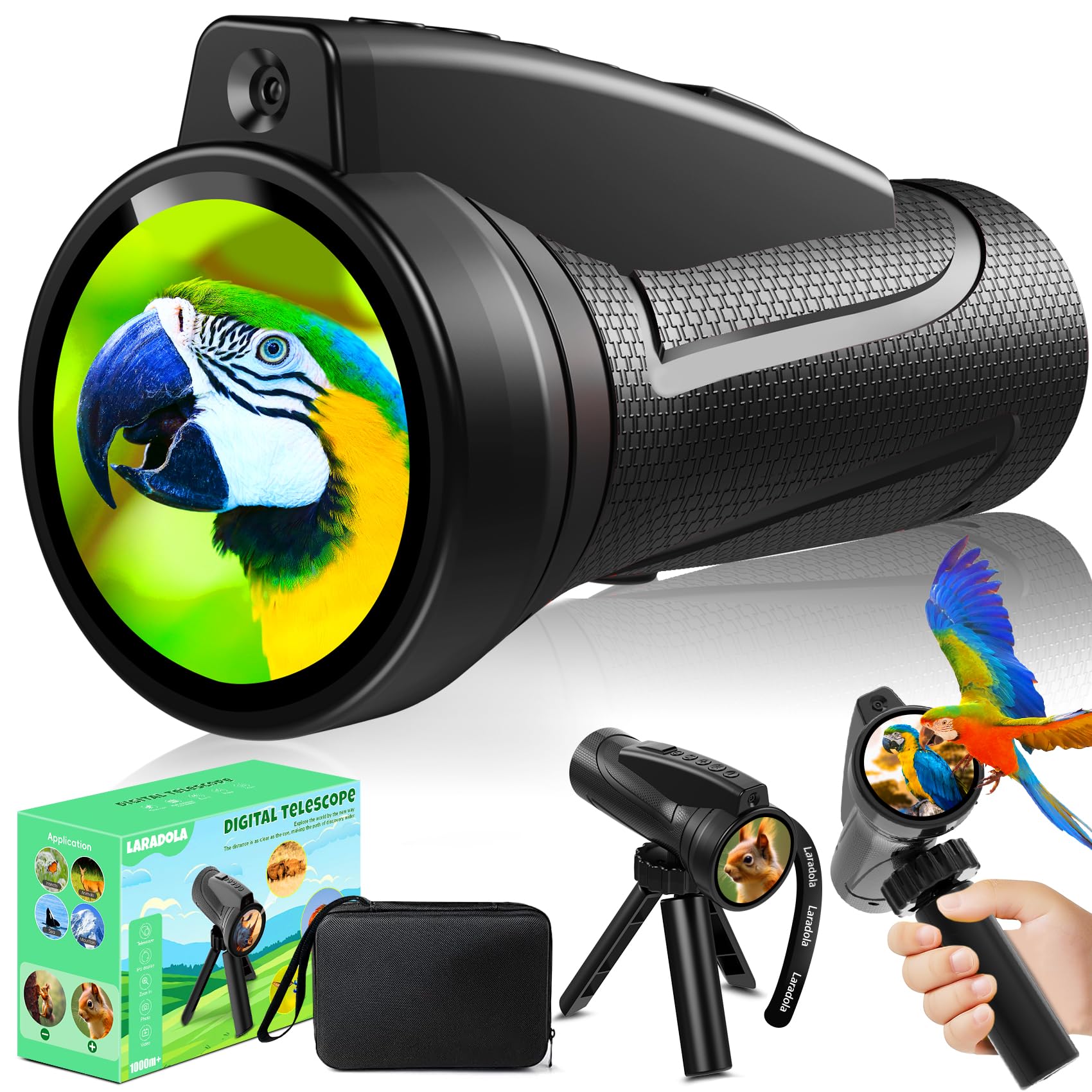 Laradola Juguetes para niños de 3 a 10 años: telescopio monoculares digitales para niños 1080P con temporizador automático, trípod