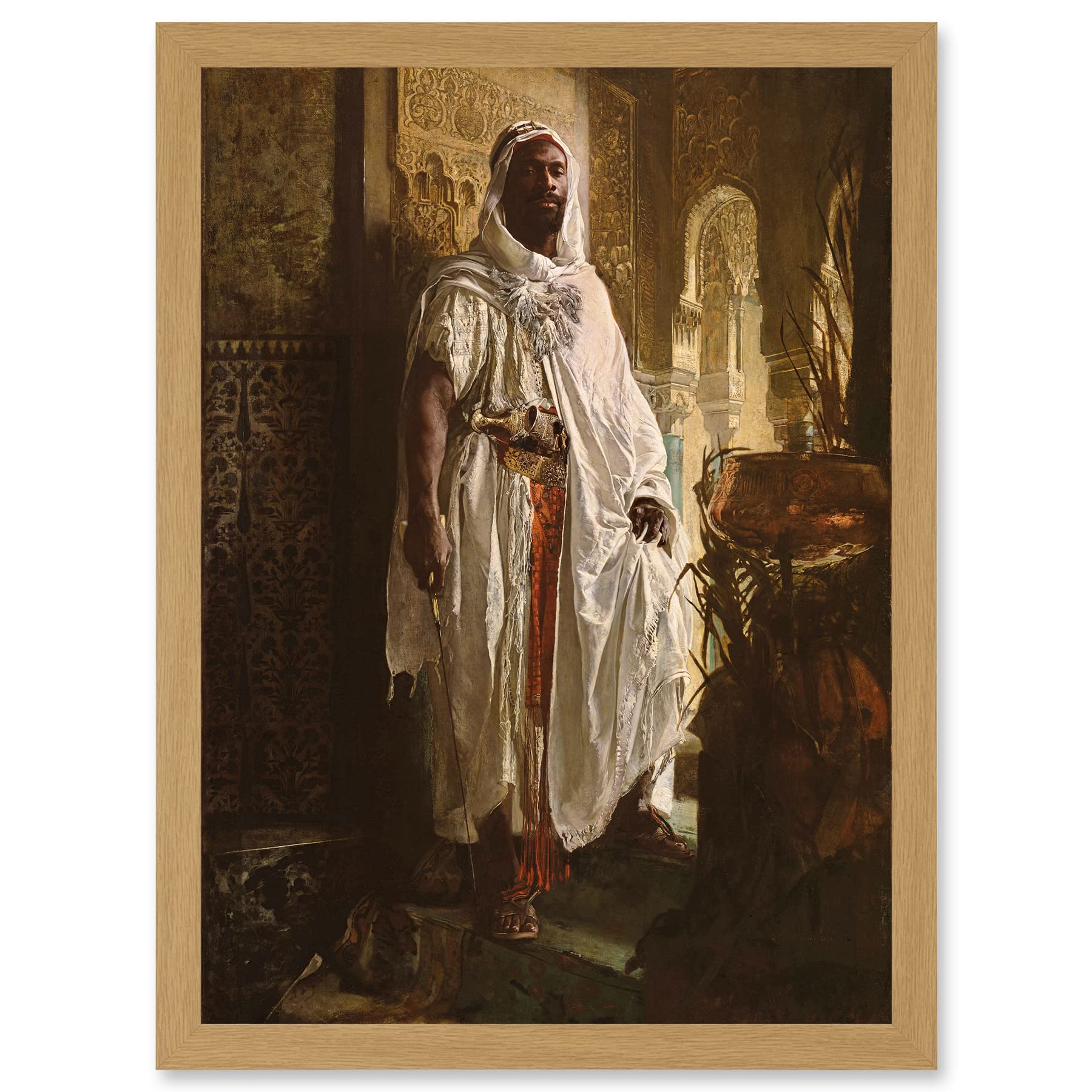 Artery8 Framed Wall Art Print - The Moorish Chief by Charlemont - A4 - Light Oak Frame