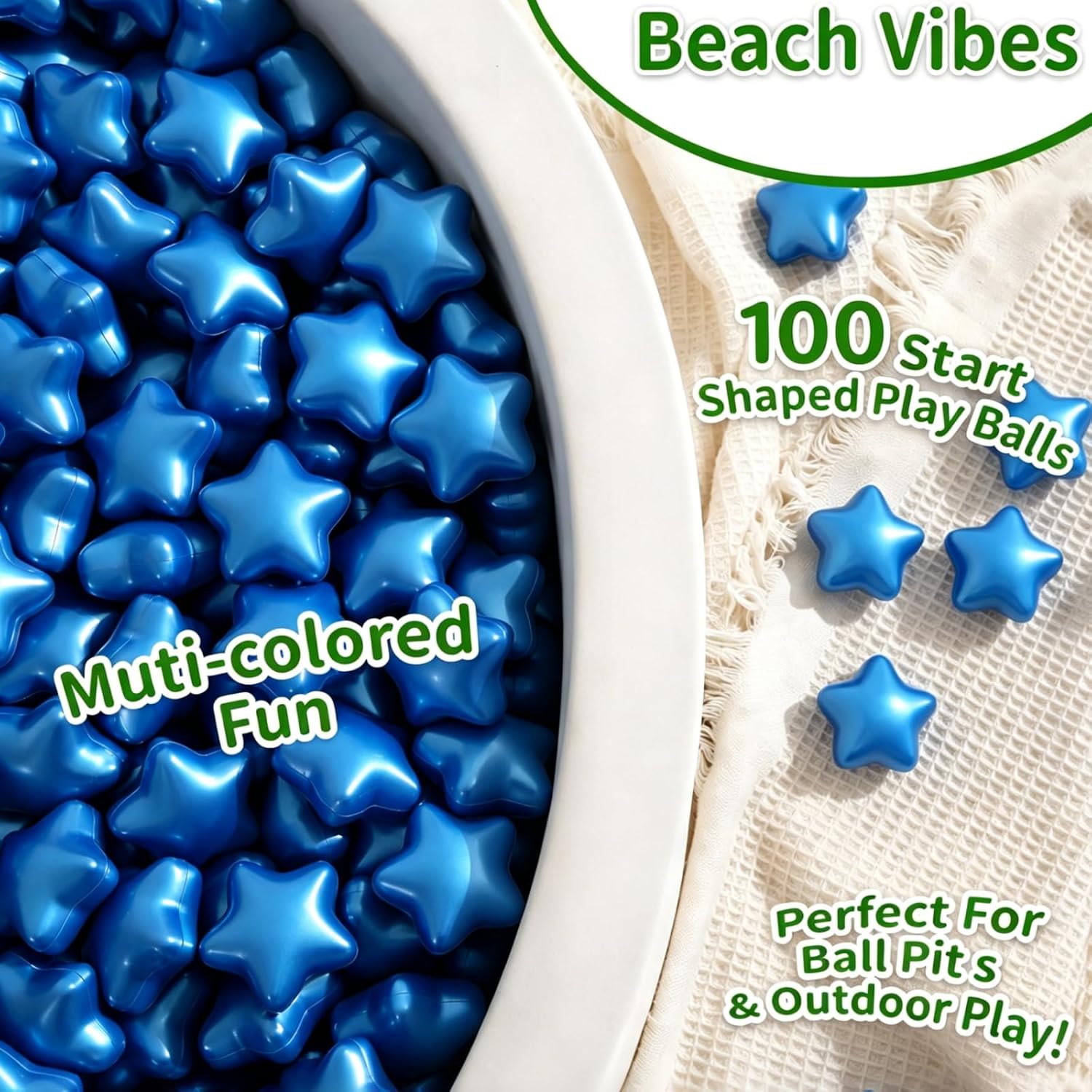TRENDPLAY Star Balls for Ball Pit -100pcs 2.4 in 3.15 in Plastic Non-Toxic Play Toys Tent Pool Playhouse Playpen Party Decoration