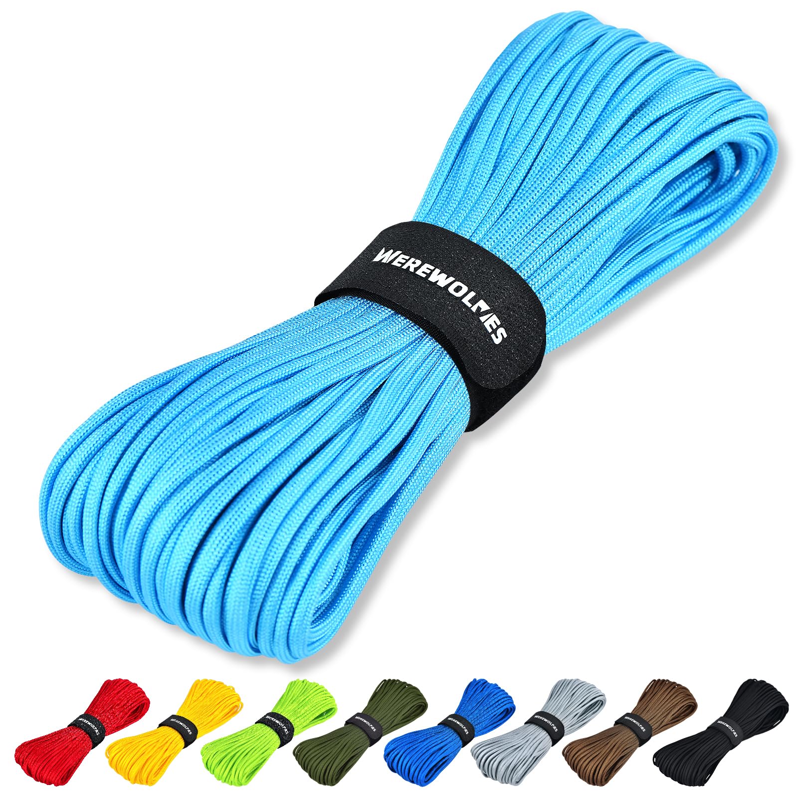 WEREWOLVES Paracord Rope, 7 Strands 4mm 100ft Parachute Cord for Crafts, DIY Projects, Survival Bracelets (Sky Blue, 100 Feet)
