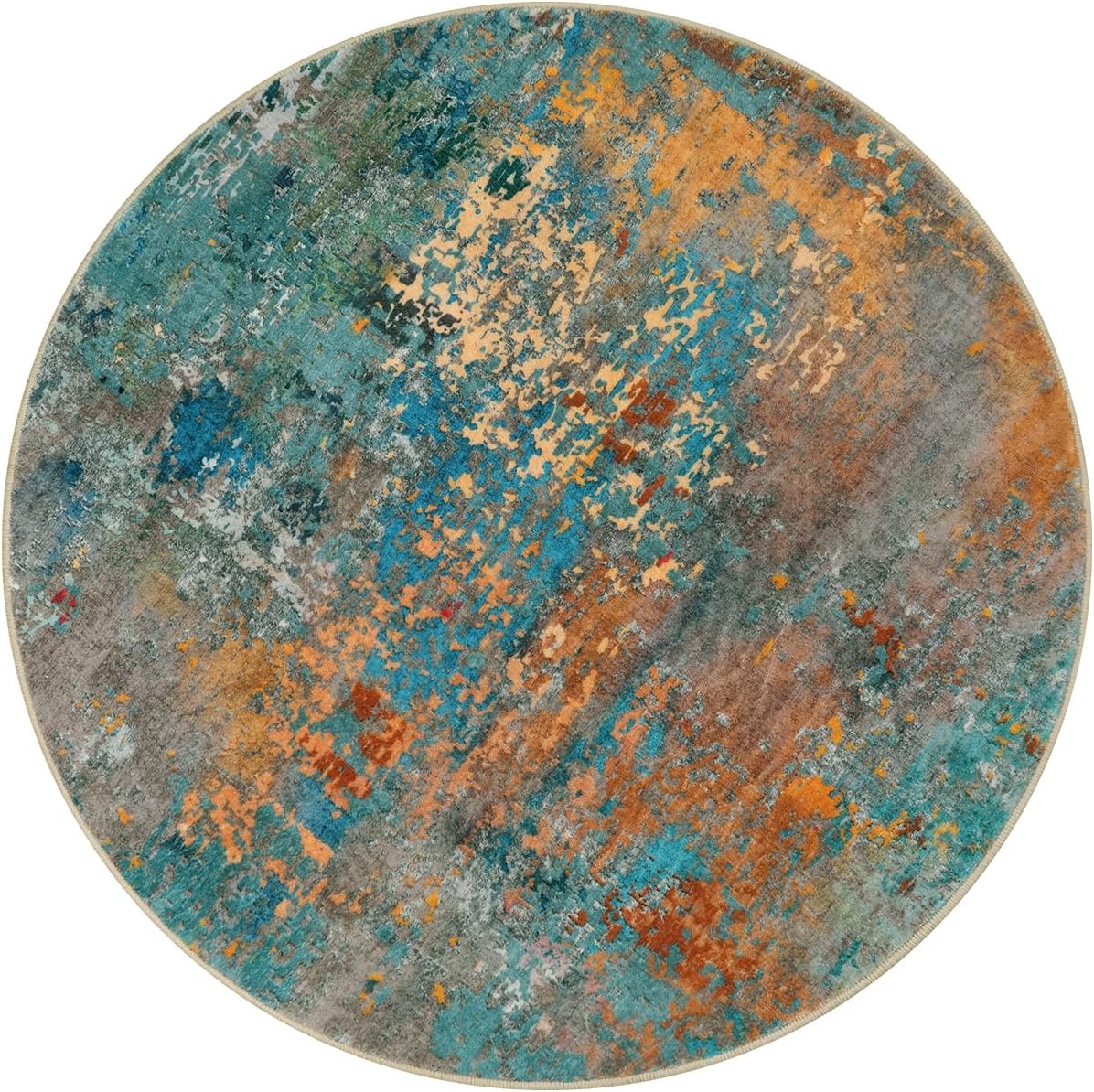 Lahome Modern Abstract Round Rug 3Ft - Colorful 3x3 Circle Rug Non Slip Kitchen Rugs Washable Front Door Mat, Contemporary Indoor Throw Small Carpet for Bedroom Entryway Foyer Sink