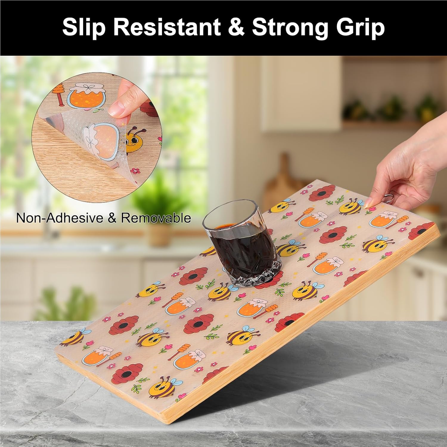Cooyes Shelf Liner – Non-Slip Cabinet & Drawer Liner for Kitchen – Non-Adhesive Waterproof Shelf Paper with Modern Pattern – Durable EVA Cabinet Mat – Easy to Cut (Buff,11.8" W x 236" L)