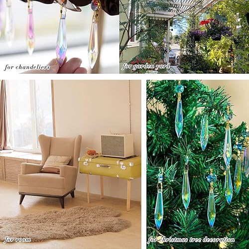 Miniatura 6 de 20 prismas de cristal de colores grandes para candelabros atrapasoles, 2.480 in de cristal de carámbanos en U piezas de lámpara con clips de arco de