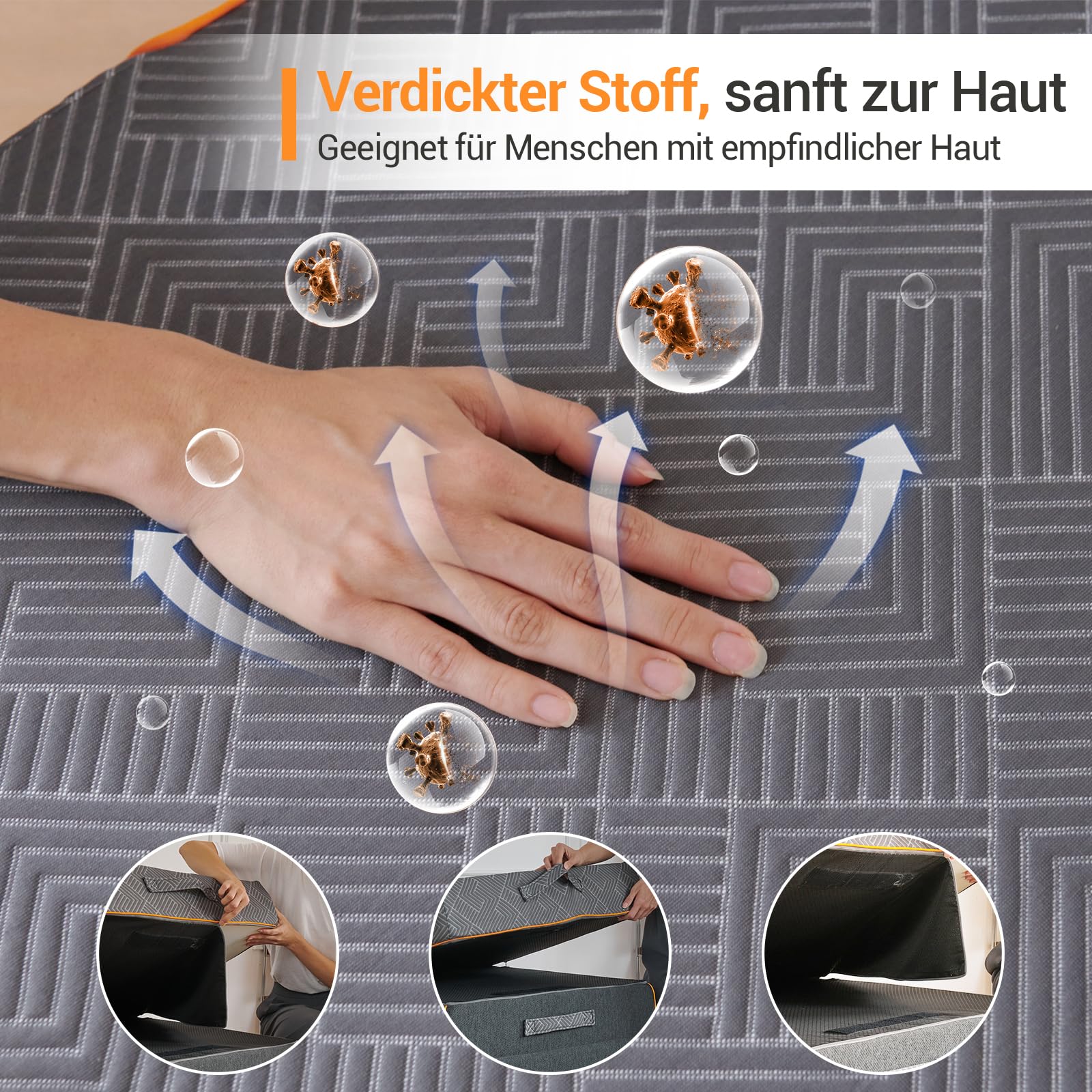 Materasso pieghevole 3 pezzi, materasso pieghevole in memory foam, materasso pieghevole per adulti, Oeko Tex Standard – Rivestimento lavabile
