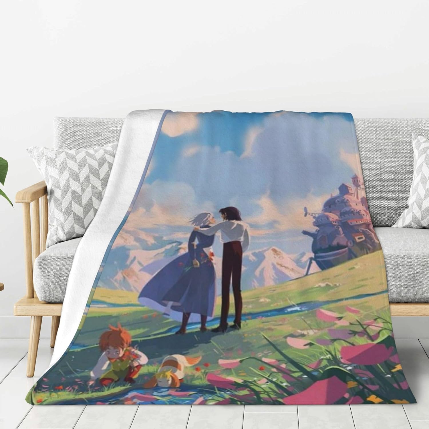 Howls Moving Castle Blanket Lightweight Bedding Super Soft Flannel Throw Blankets for Bed Living Room Couch Sofa for Kids Adults 60"x80"