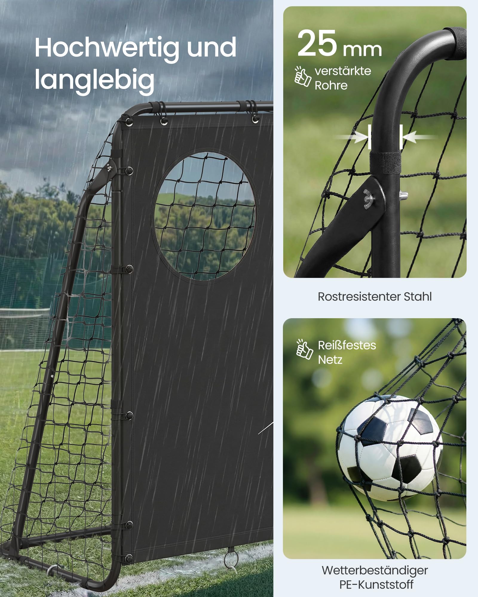 SONGMICS Fußballtor, mit Torwand, für alle Altersgruppen, Stahlrohre, PE-Netz, Outdoor, Garten, Strand
