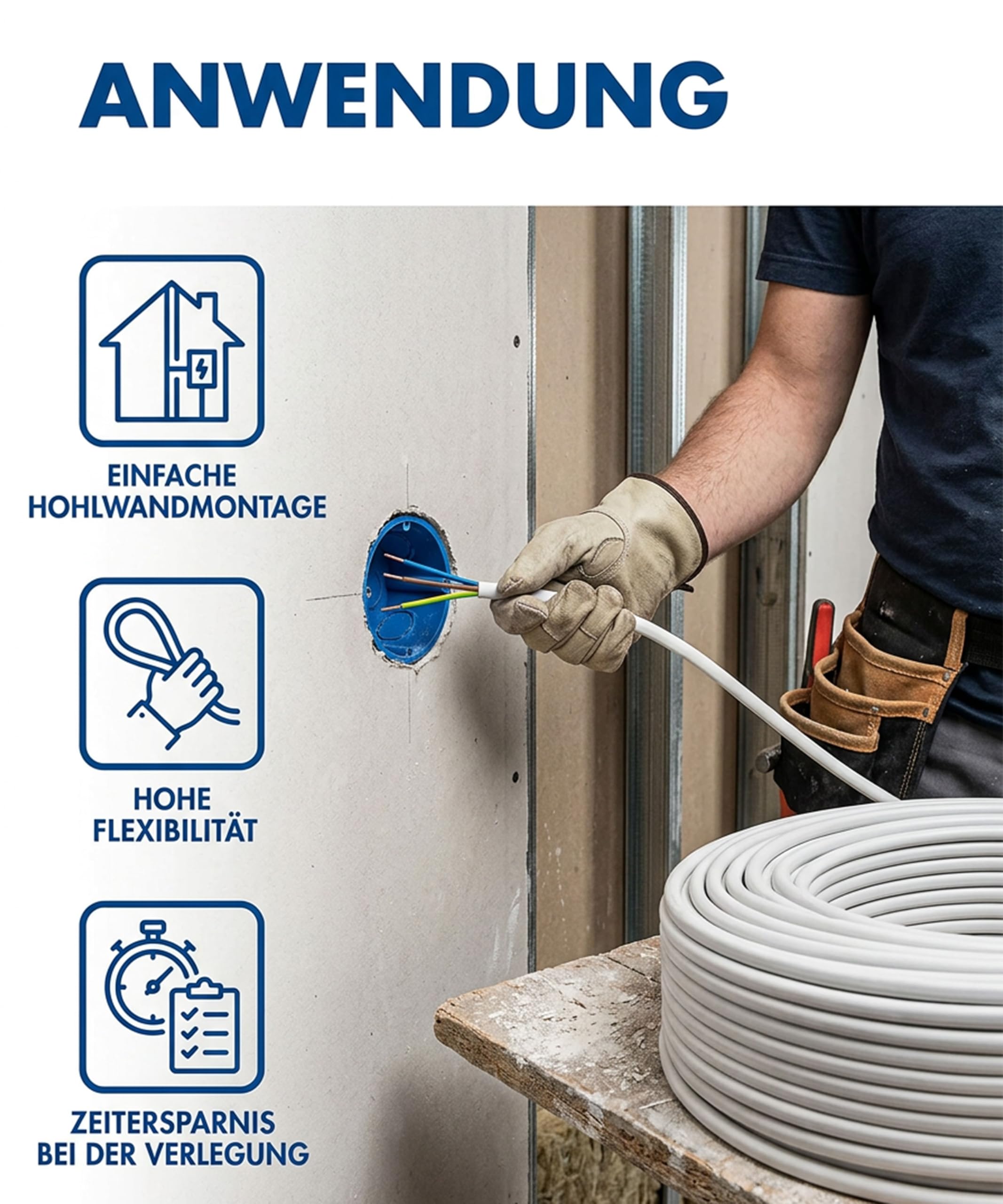 JÄGER 50 m NYM-J Mantelleitung, Installationskabel 3 x 1,5 mm², VDE zertifiziert, Kupferleitung für Unterputz und Aufputz, Feuchtraumleitung flammwidrig, Ringware für Elektroinstallation