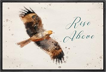 bestdeal depot Framed Canvas Print Wall Art Rise Above Falcon Portrait & Typography Birds Animals Mixed Media Pop Art Rustic Colorful Ultra for Living Room, Bedroom, Office - 24"x36" Black