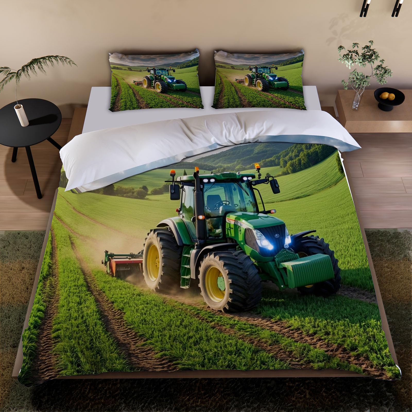 Wendebettwäsche Traktor 135x200 4tlg mit 2 Kissenbezug 80x80（2-2）