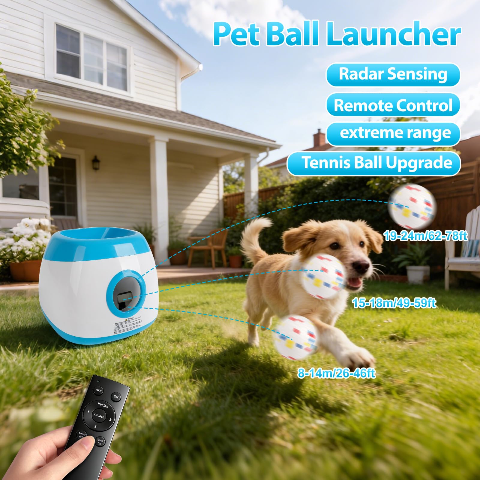 CDIYTOOL Lanceur de balles automatique pour chien, rechargeable sans fil, machine de lancement de balles interactif pour grands chiens, 3 réglages de distance avec télécommande, 3 balles