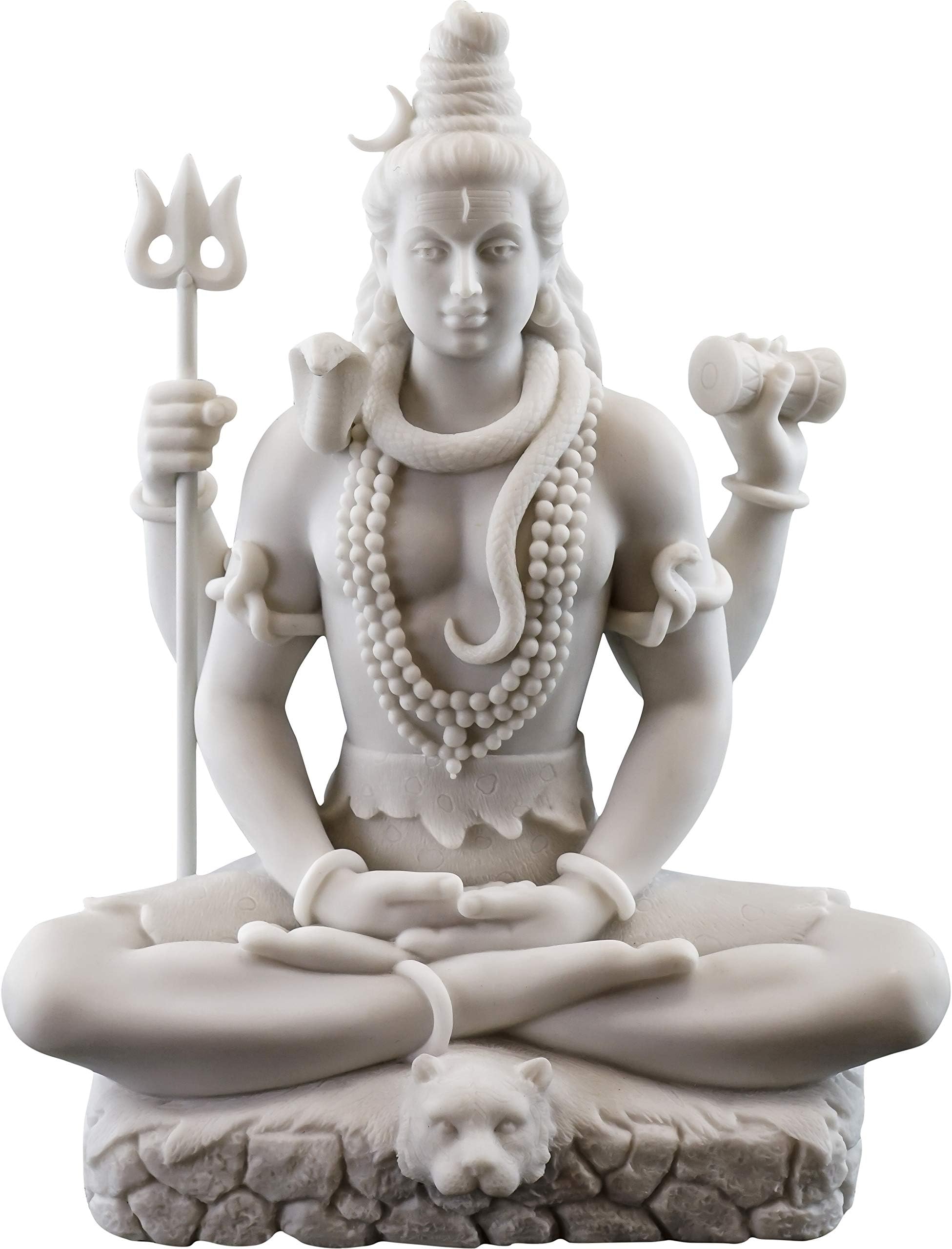 Top Collection Shiva Statue in Padmasana Lotus Pose-Hindu God of Destroying Evil, Ignorance, and Death Sculpture - Collectible New Age Hinduism Figurine (White Marble)
