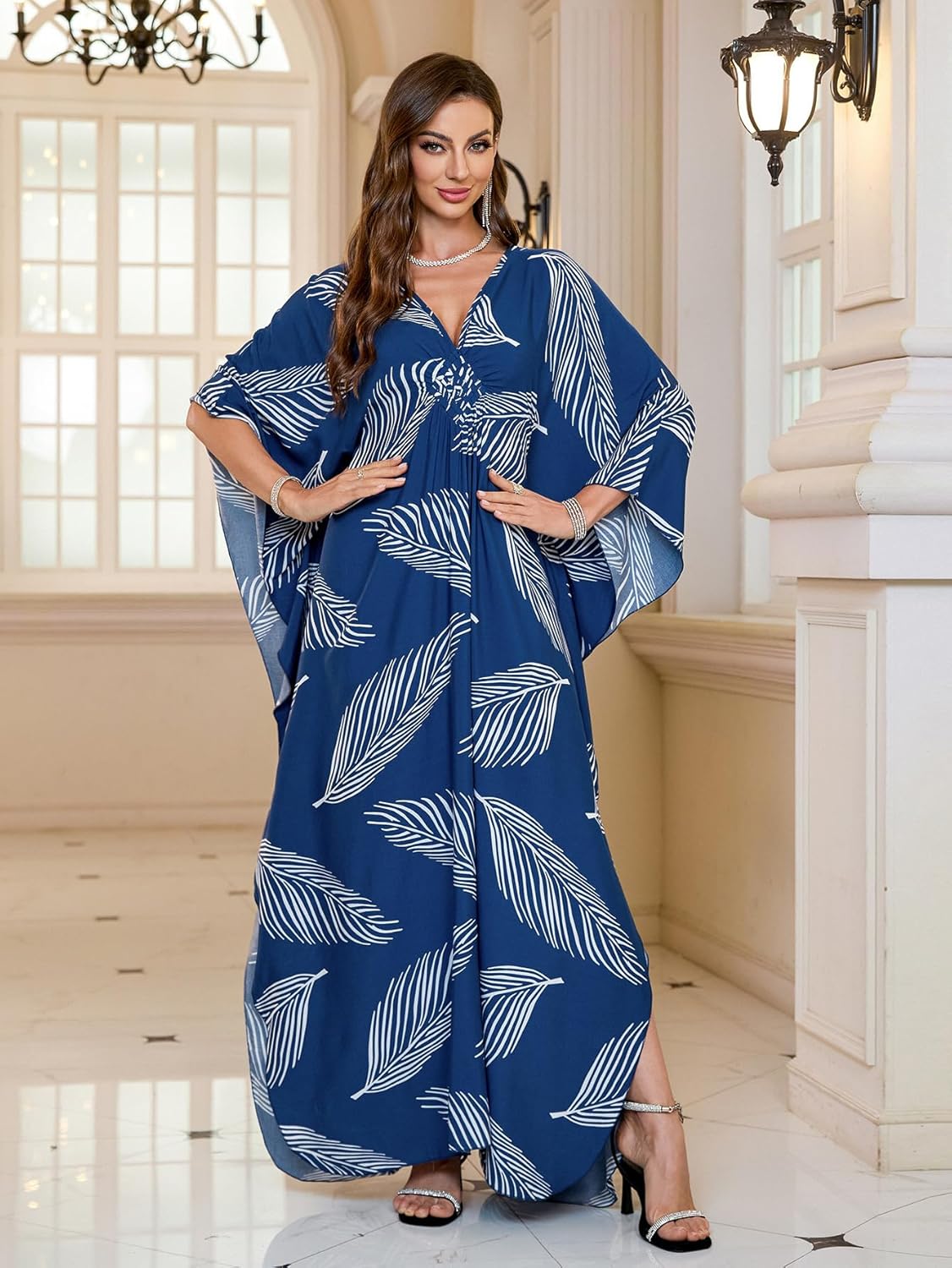 Women’s Kaftan Beach Cover Up Dress Plus Size Summer Swimsuit Loungewear Maxi Dress - Image 2