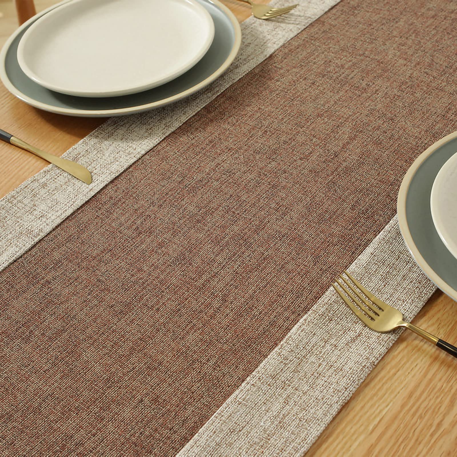 Runner Da Tavolo Con Nappe - Lino E Cotone, 38x220 Cm, Marrone - Foto 7