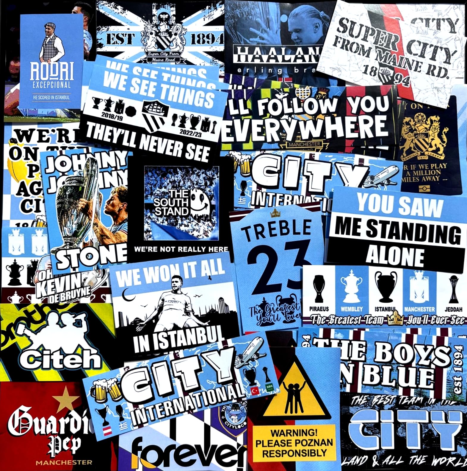 100 x Stickers for City Fans - Inspired by Manchester MCFC Ultras South Stand Scarf Flags Banners