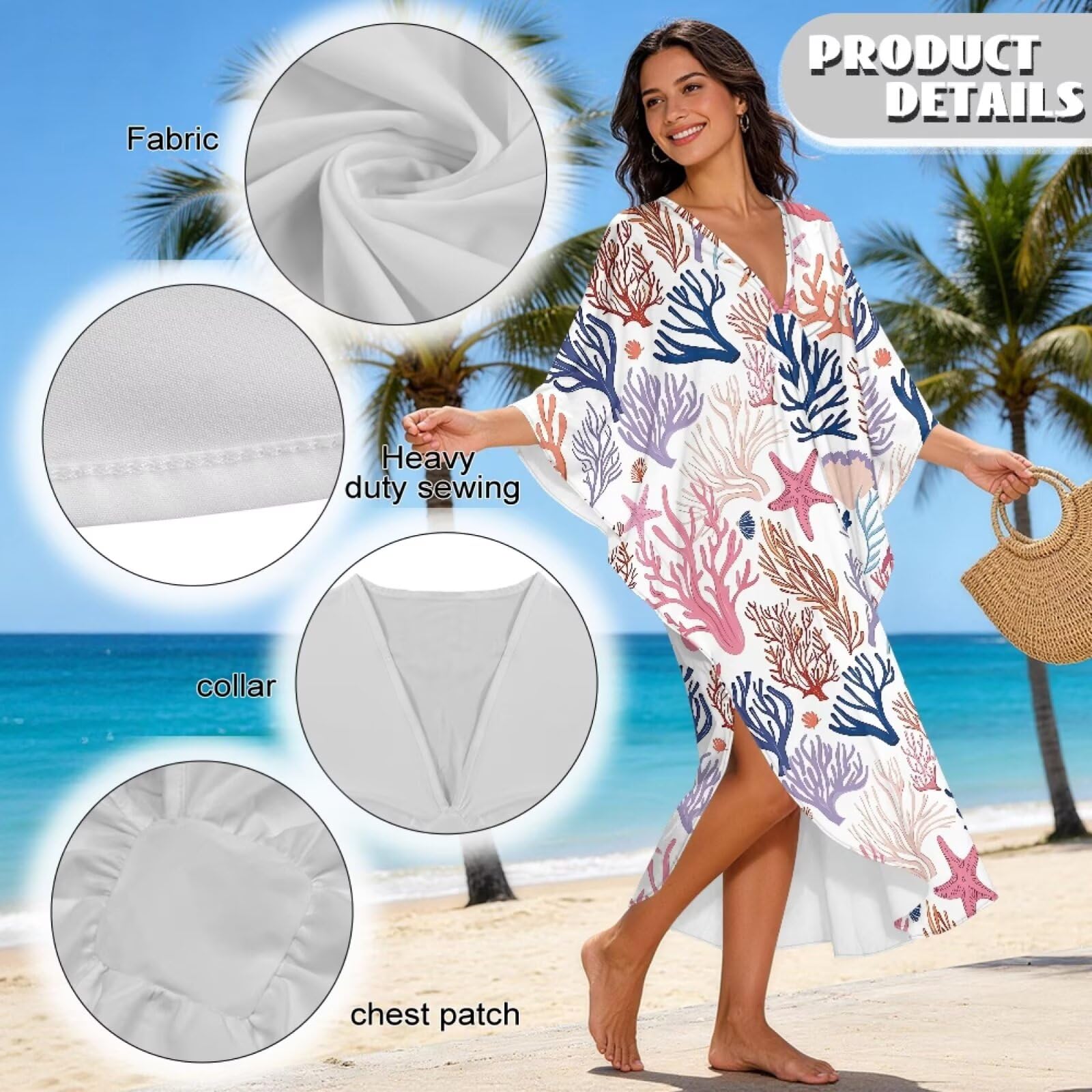 Abito caftano da donna, taglie forti, maniche a pipistrello, abito da spiaggia con scollo a V, vestibilità ampia, copricostume da bagno