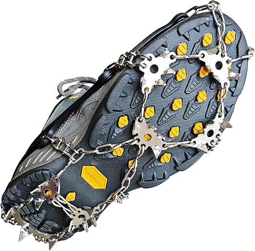 Ice Grippers for Shoes and Boots - 28-Spike Crampons for Safe Walking, Jogging, Hiking, and Mountaineering on Snow and Ice