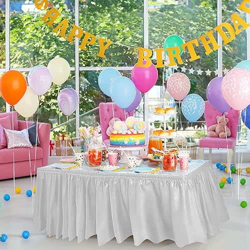 Miniatura 3 de DecorRack Paquete de 6 faldones de mesa, 29 pulgadas x 14 pies cada uno, sin BPA, desechables, reutilizables, rectangulares, color blanco (paquete