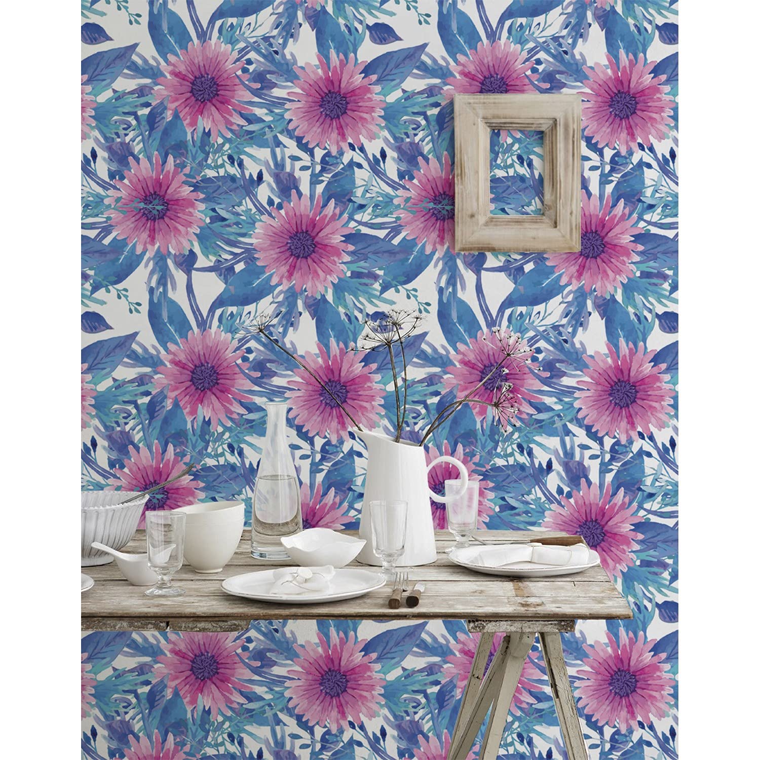 Papier Peint Fleurs Froides 250x104 cm Décoration Murale Salon Cuisine