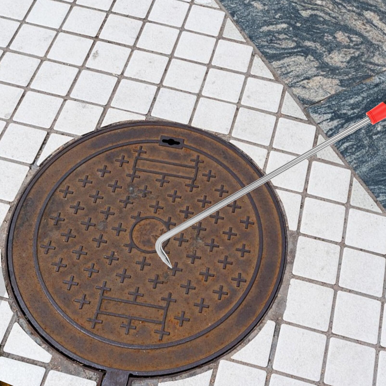 iplusmile Manhole Cover Hook Stainless Steel Drain Grate Lifter Handle Manhole Cover Lifting Hooks Storm Drain Cover Pull Hook Versatile for Moving Lifting Pulling