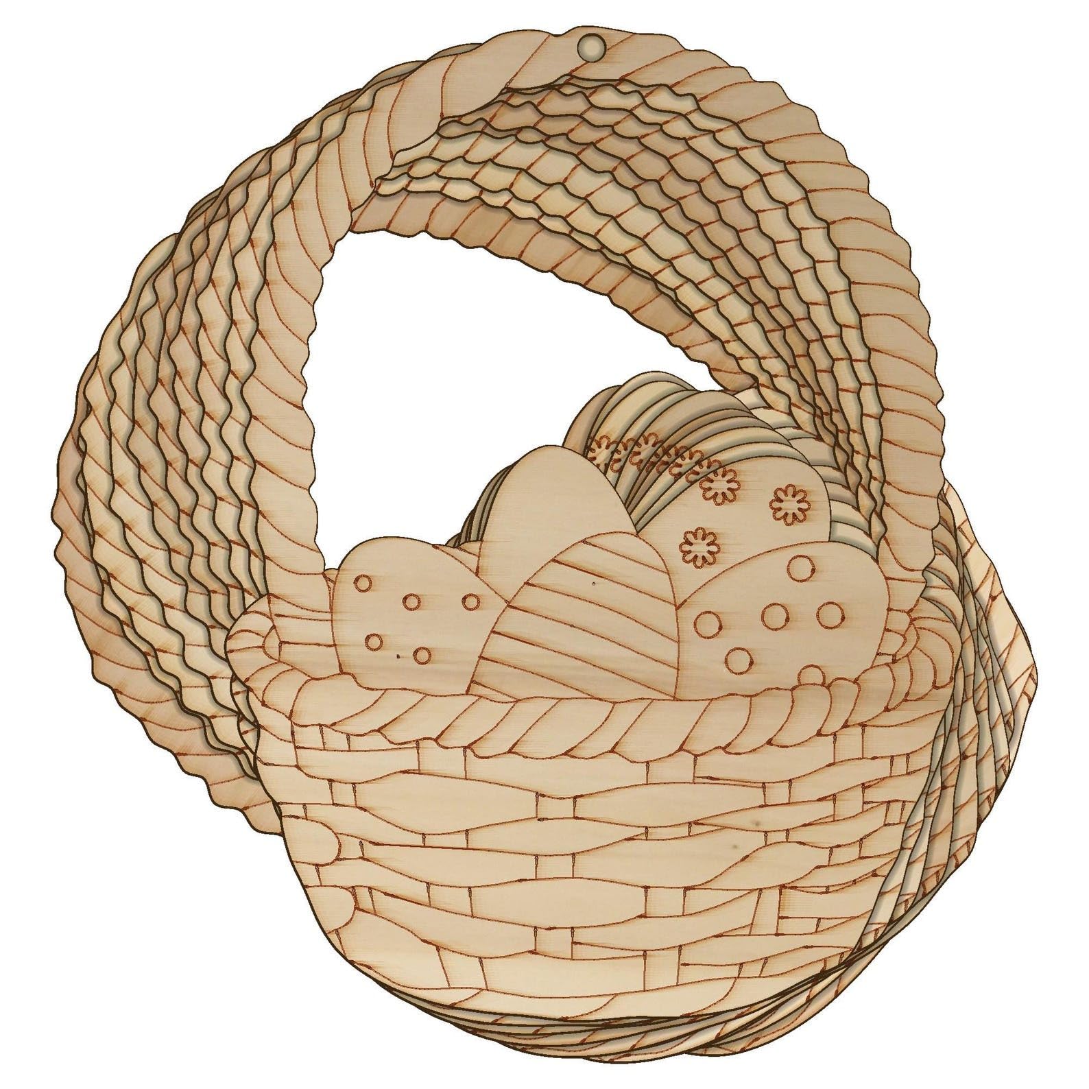 Pack of 2 Wooden Easter Basket with Eggs Craft Shape, Ply,Unfinished Ornaments For Craft, Basket with Eggs Craft Shape - 6X4 Inch, Curious Button-image-46