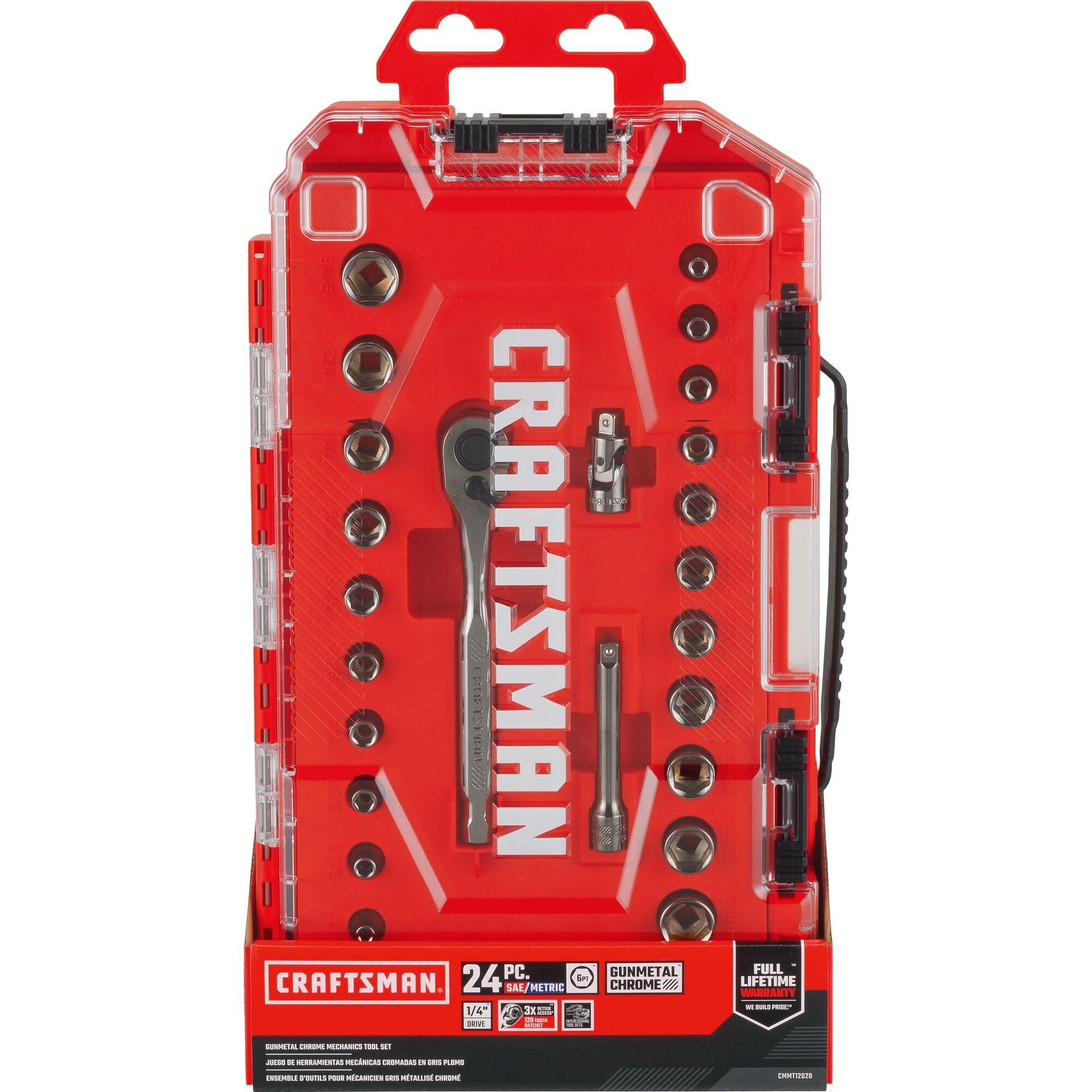 CRAFTSMAN Zestaw narzędzi mechanicznych, napęd 1/10.2 cm, SAE/metryczny, 24-częściowy (CMMT12028)