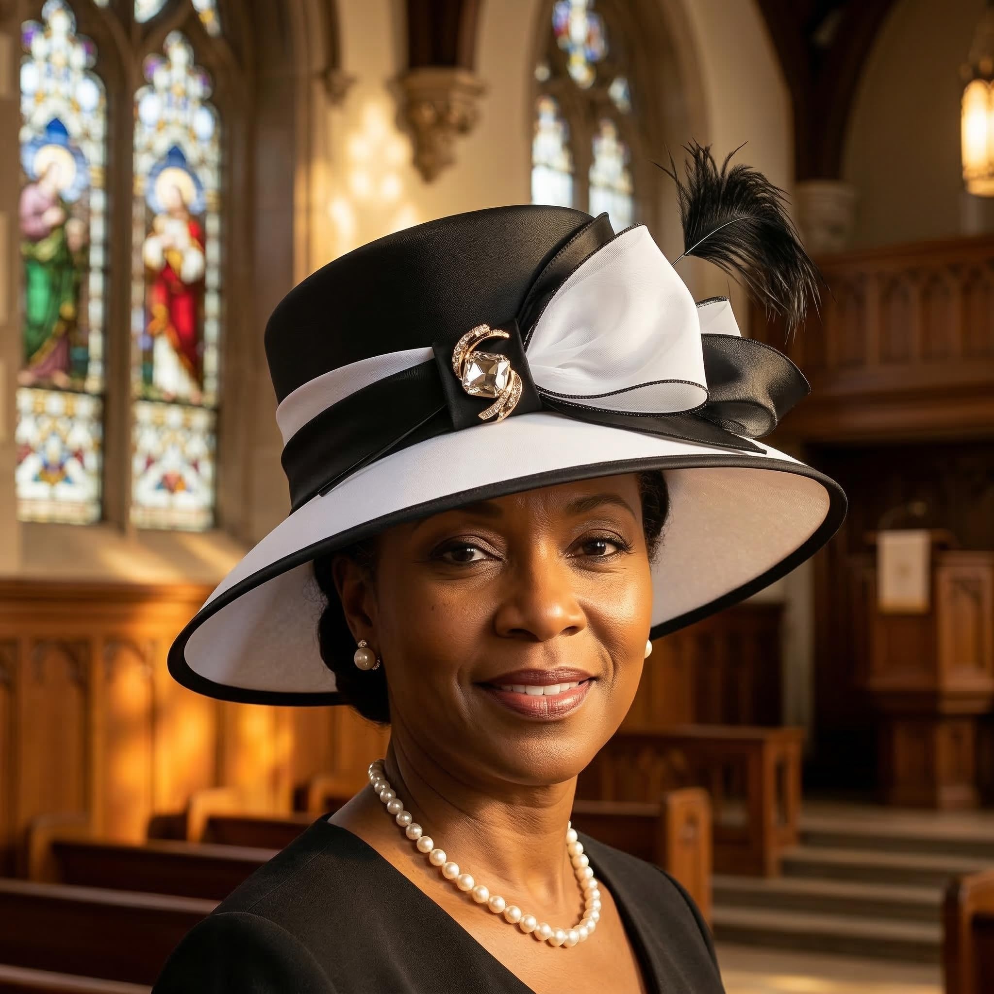 JUNES YOUNG Women Church Hats Formal Dress Derby Hats Elegant Bucket Hats Blackwhite Vintage 1920s Sunday Best Dress Hat with Feather & Floral Chiffon - Formal Wedding Adjustable Fit product thumbnail 3