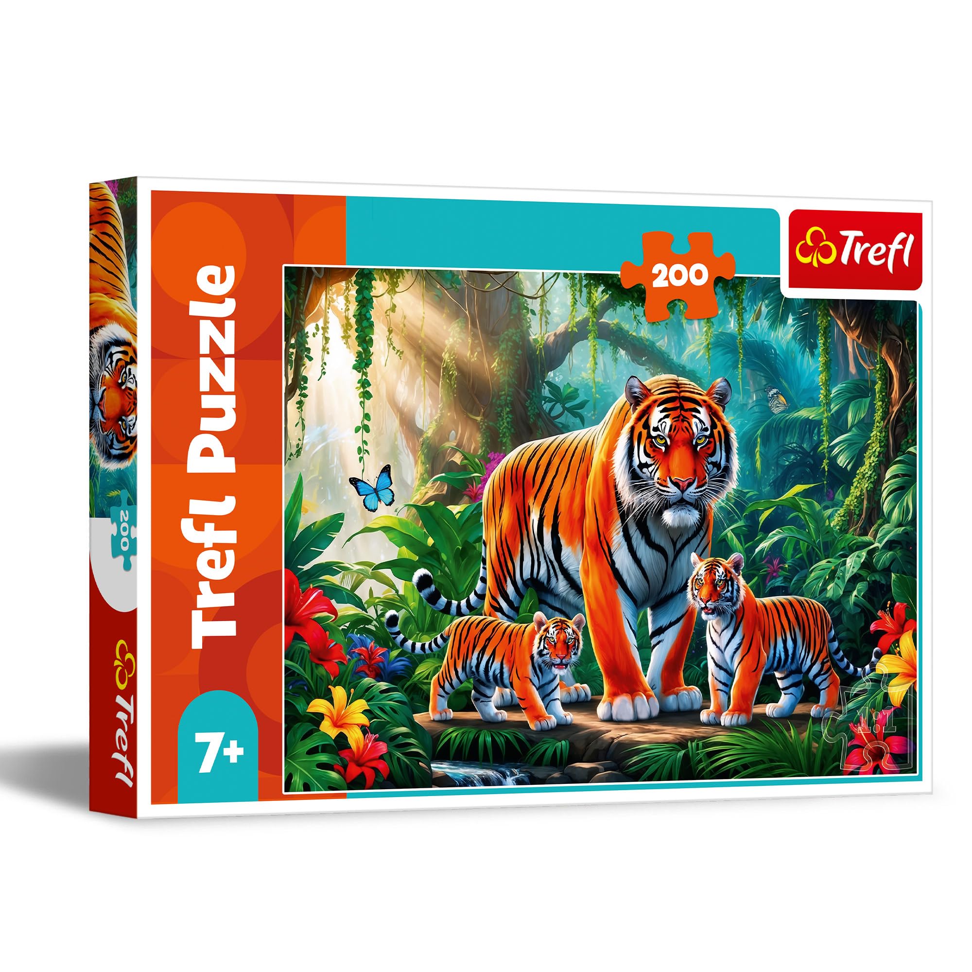 Trefl - Tygrysie Zwyczaje - Puzzle 200 Elementów - Kolorowa Układanka ze Zwierzętami, dla Dzieci od 7 lat