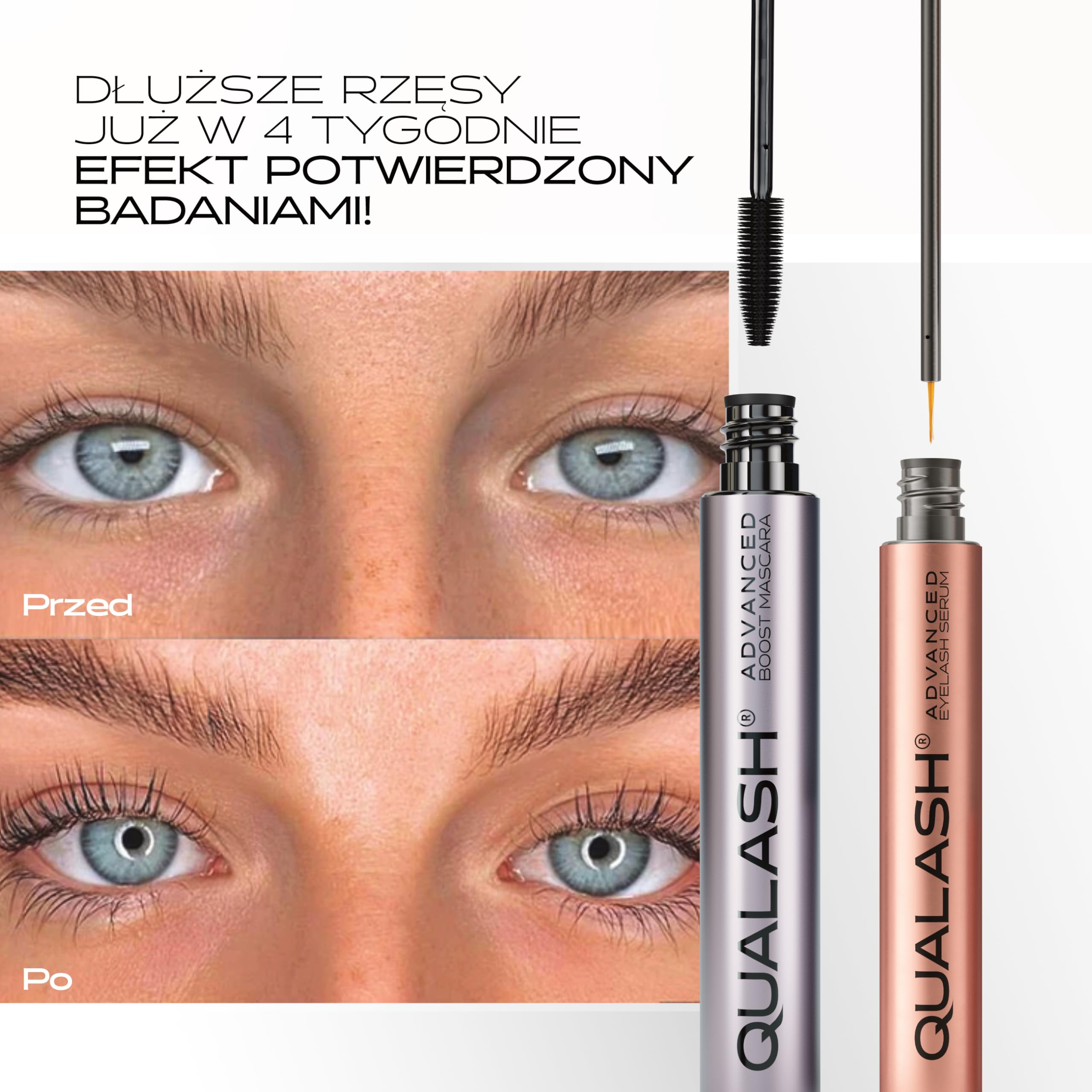 Mascara Waterproof Black & Eyelash Serum – Extra Long Eyelashes – Wegański zestaw 2 w 1 do wzrostu i objętości
