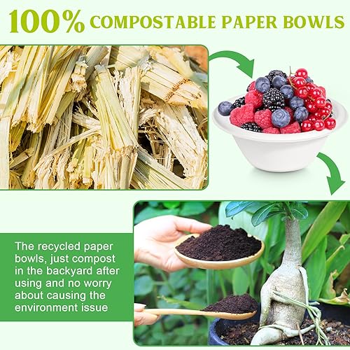 Miniatura 6 de Grocyle - Cuencos de papel compostables pequeños de 8 onzas, paquete de 200 cuencos de bagazo blanco biodegradables para condimentos, salsa, helado,
