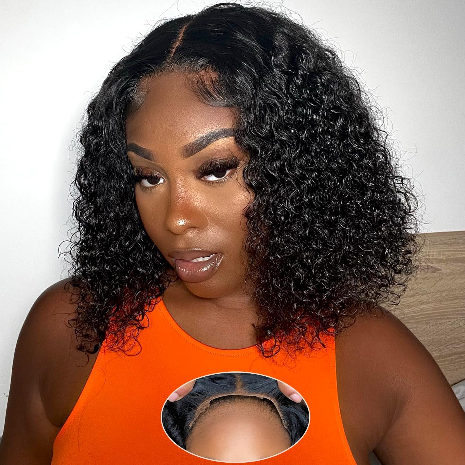 Wear And Go Glueless Curly Wigs Human Hair For Black Women Pre Plucked Pre Cut 5x5 HD Lace Closure Wigs Brazilian Virgin Curly Human Hair Wig For Beginners Natural Color 18 Inch - View #10