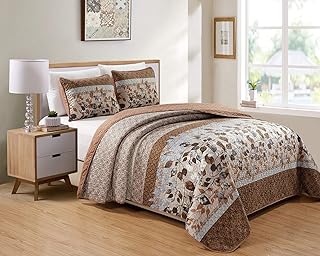 Kids Zone Home Linen - Juego de Cama de 3 Piezas, tamaño King, Color marrón, marrón Claro, Azul Cielo, Hojas Blancas