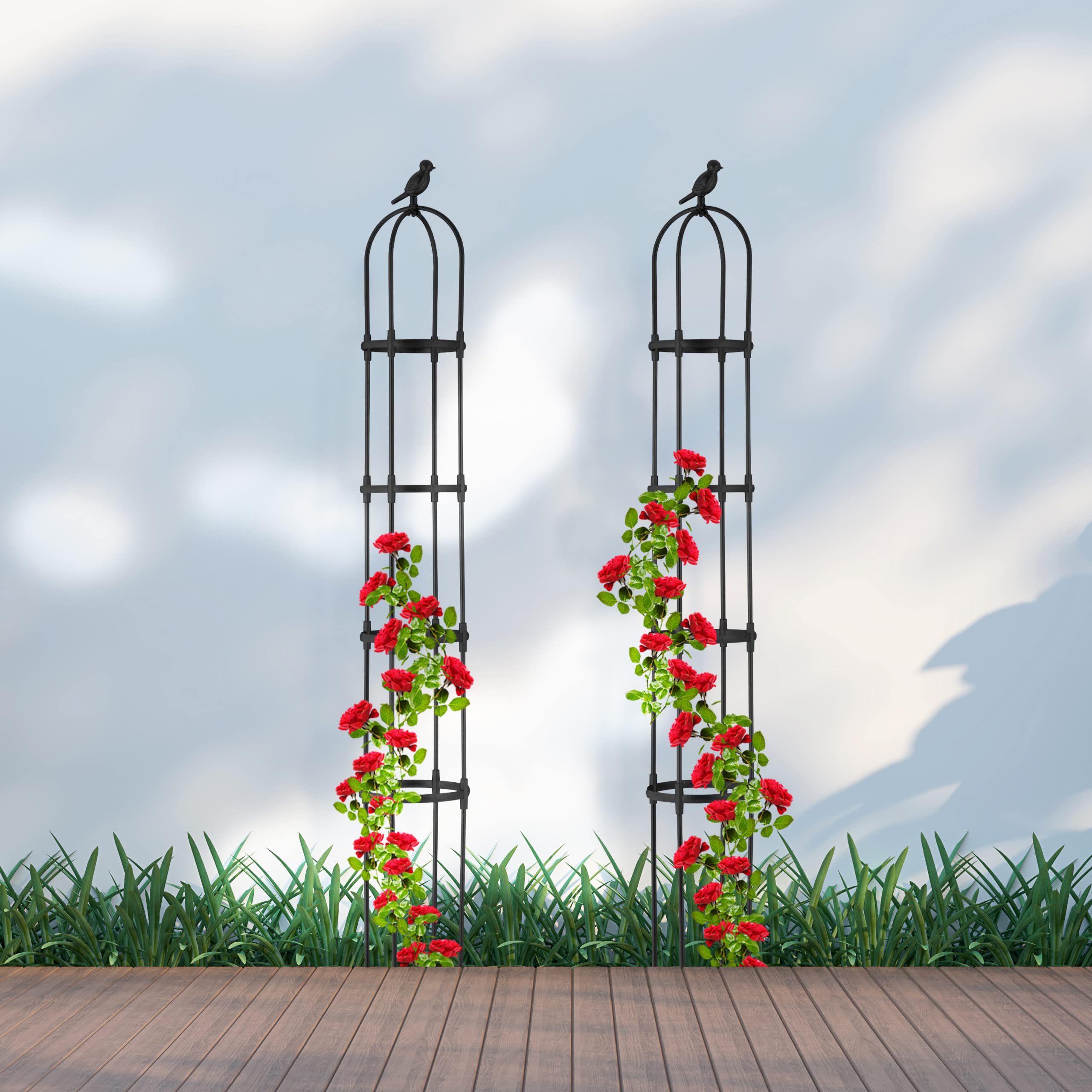 Relaxdays Trellis obélisque, Lot de 2, 188x24 cm de Hauteur, Plantes grimpantes, en métal, Stable, Tour Rosier, Noir