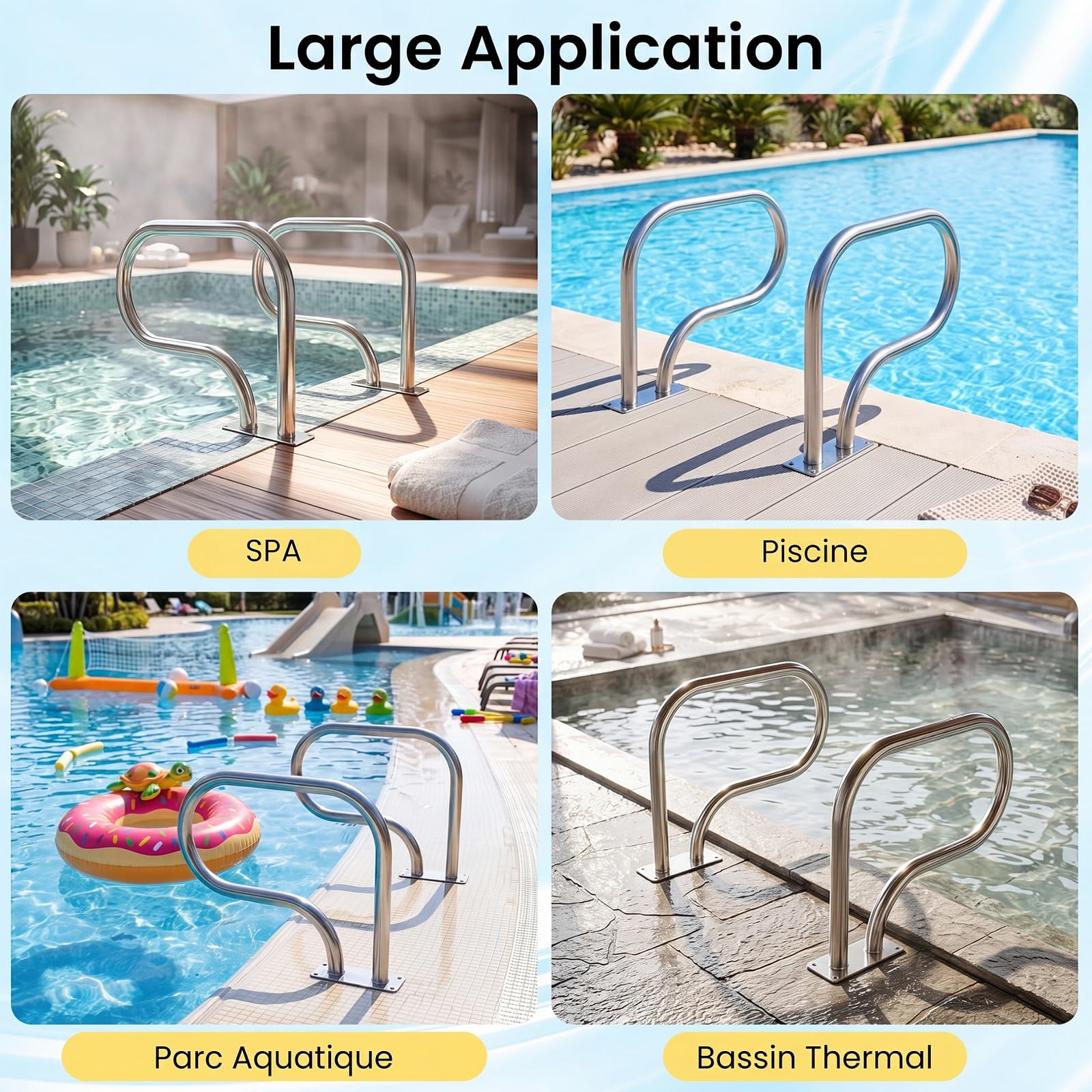 COSTWAY Rampe Piscine en Acier Inoxydable 304, Charge 250 kg, Main Courante Piscine, Plaque de Base, Accessoires Incluses, Barre d'Appui de Sécurité pour Spa, Parc Aquatique (83 x 57 cm,2)