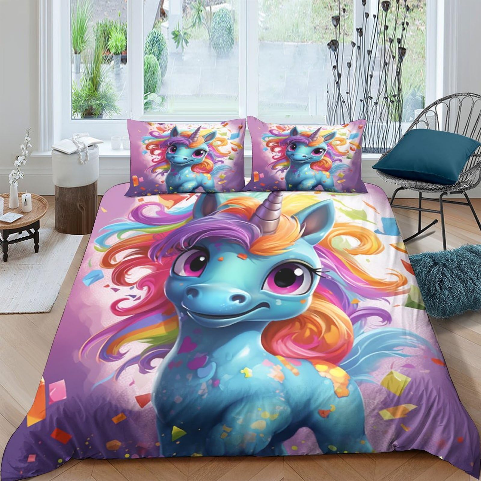 Housse de couette cheval arc-en-ciel 3 pièces pour éliminer le linge froissé