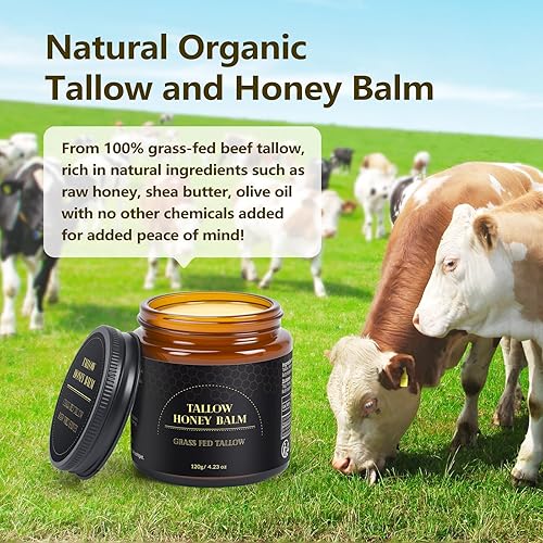 Miniatura 7 de JUANCHI Sarga de ternera para la piel, sebo y bálsamo de miel para la cara, 100% orgánico alimentado con pasto para cara y cuerpo, bálsamo de