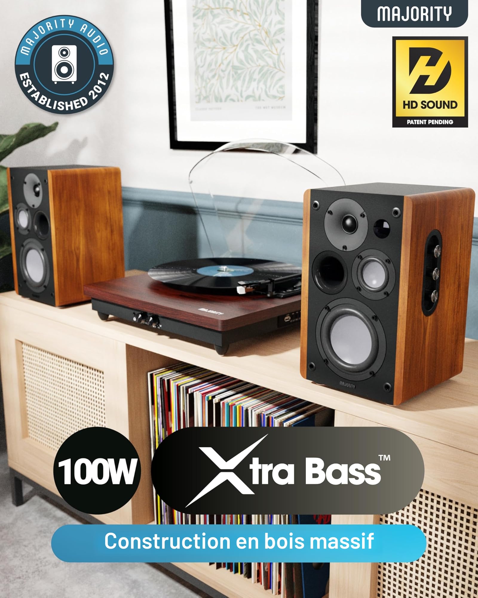 Majority D100 Enceinte Active Amplifiée | 100W Enceinte PC Bluetooth | Triple Conducteur Enceintes Bibliotheques | Enceinte Monitoring Studio avec HDMI Arc | Enceinte HiFi pour Platine Vinyle ou TV