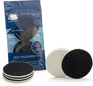 Glass Polish 3 inch (75mm) Pack of 5 Felt Polishing Pads for Polishing Glass, Plastic, Metal and Marble - GP11007