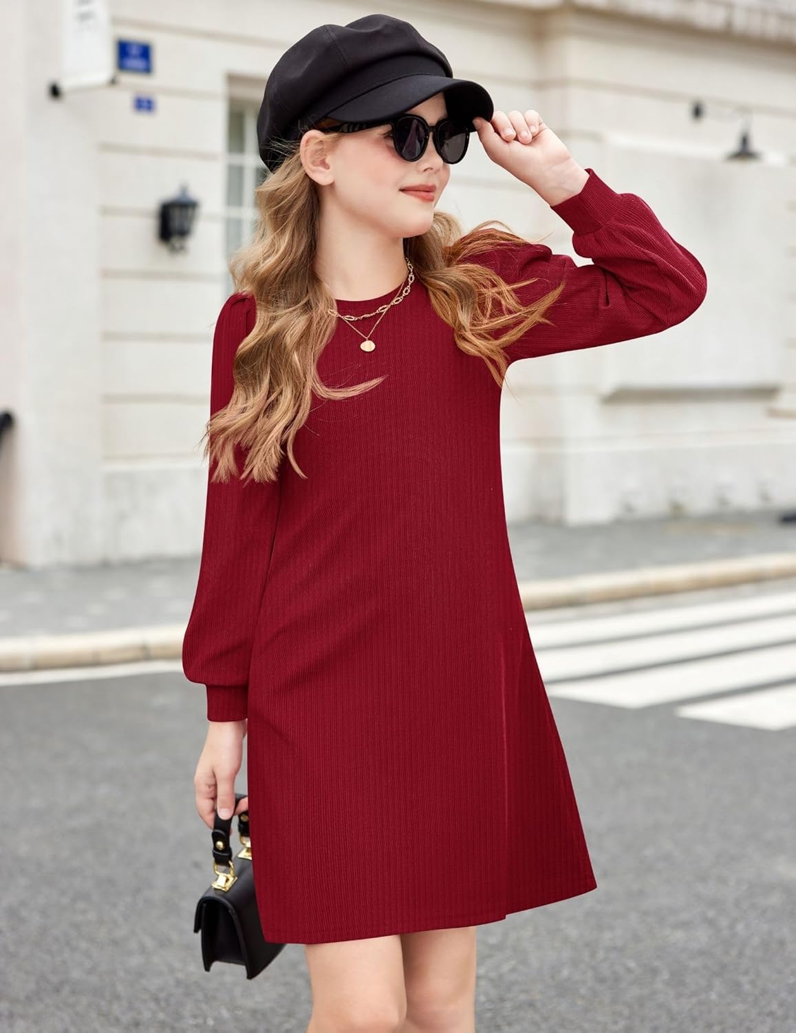 Arshiner Girls Sweater Dress Fall Winter Knit Puff Long Sleeve Pullover Casual Dresses with Pockets - Image 4