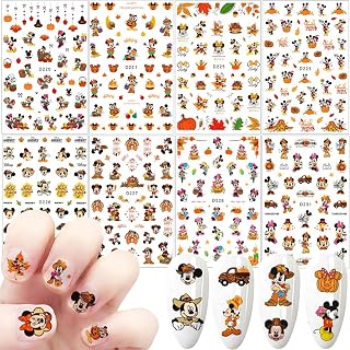 8 Sheets Cartoon Nail Art Stickers Cute Autumn Theme Nail Decals 3D Self Adhesive Nail Art Supplies Fall Nail Sticker for Women DIY Nail Design Thanksgiving Nails Decoration