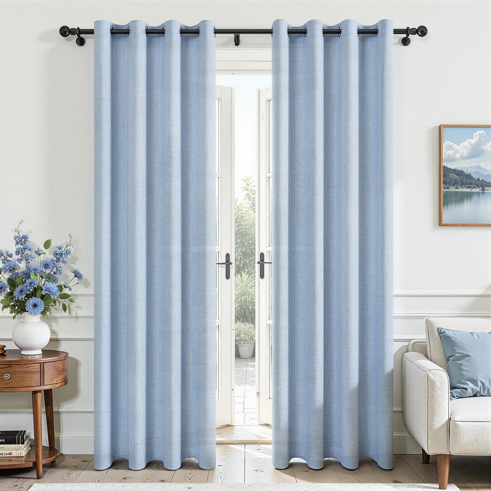 MRTREES Tenda in Voile Lino Semitrasparente Blu con Occhielli da Interno, Tende Moderne per Interni Soggiorno Moderne Camera da Letto Cameretta Bambini Salotto 2 Pezzi, 140x225 cm
