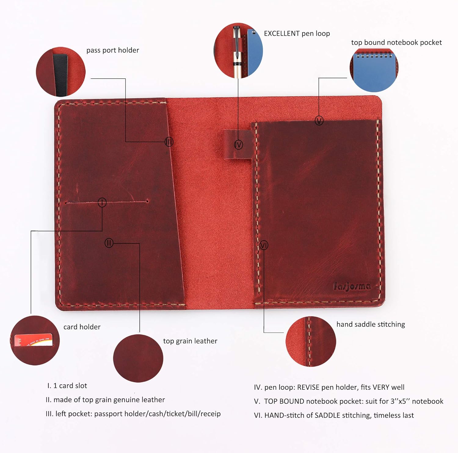 Leather Cover Compatible With Rite in the Rain Top Spiral Notebooks, Handmade Top Bound Notebook Cover For 3" x 5" Writing Pad Holder, Mini Pocket Notepad Holder - WINE