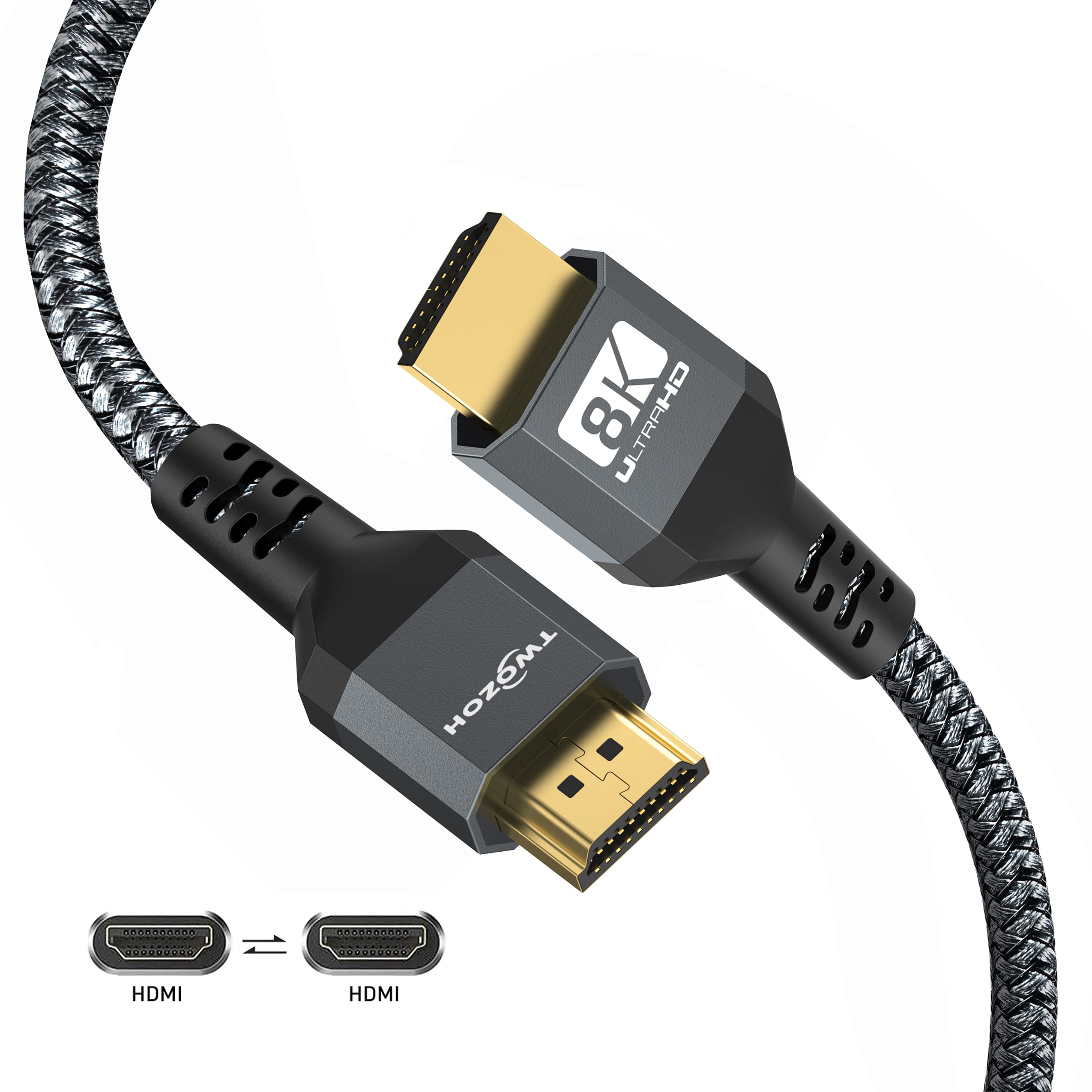 Twozoh 8K HDMI 2.1 Cable 3.3FT, 48Gbps High-Speed HDMI to HDMI Braided Cord, 8K@60Hz, 4K@120HZ&ARC for Apple TV, Roku, Fire TV, Nintendo Switch, Playstation, PS5, Xbox One, Monitor, PC