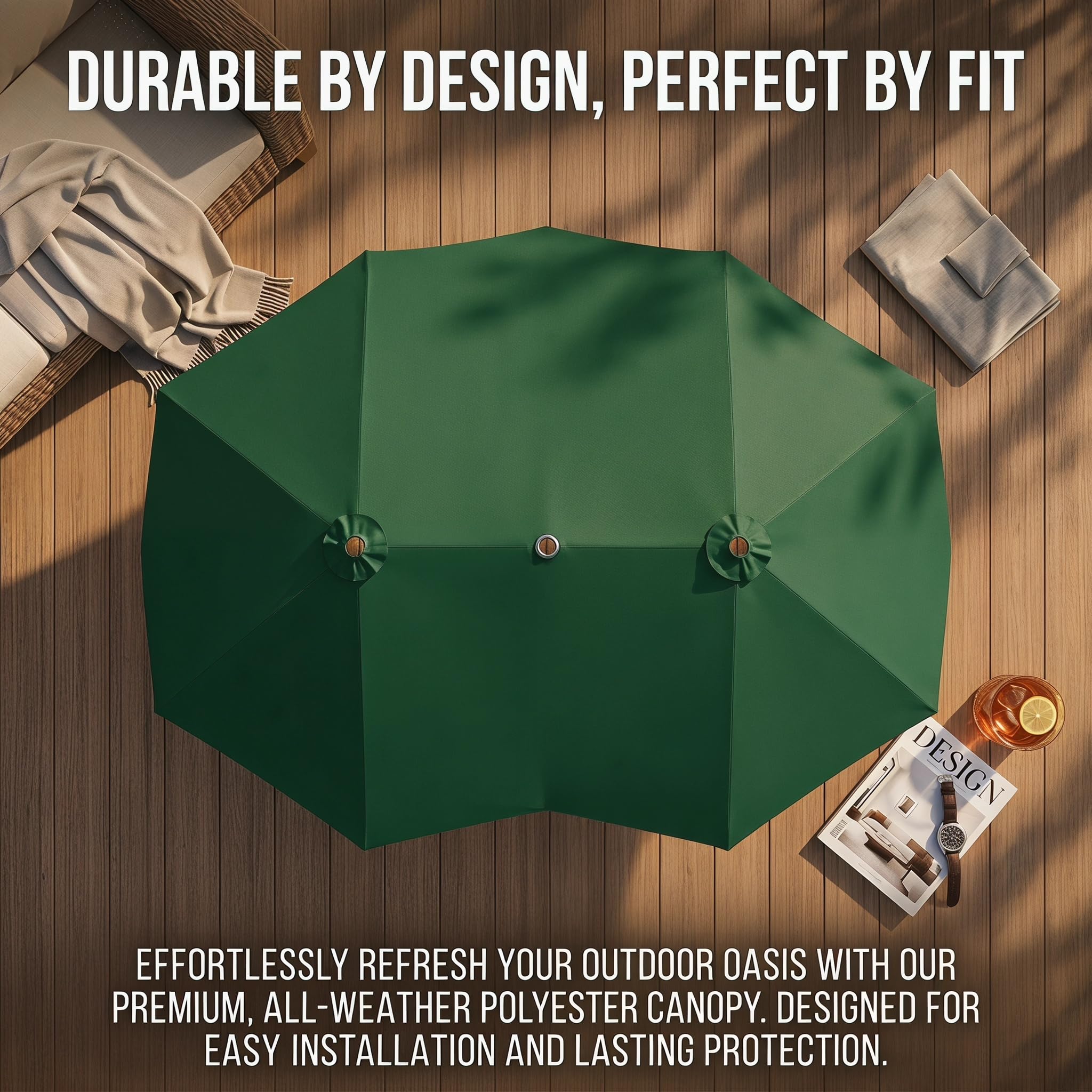 Telo Ombrellone Bifacciale 4,5m, 12 Stecche, Verde Antintemperie | Copertura di ricambio a 12 stecche resistente allo sbiadimento. Tendalino impermeabile per ombrelloni tavolo(Green)